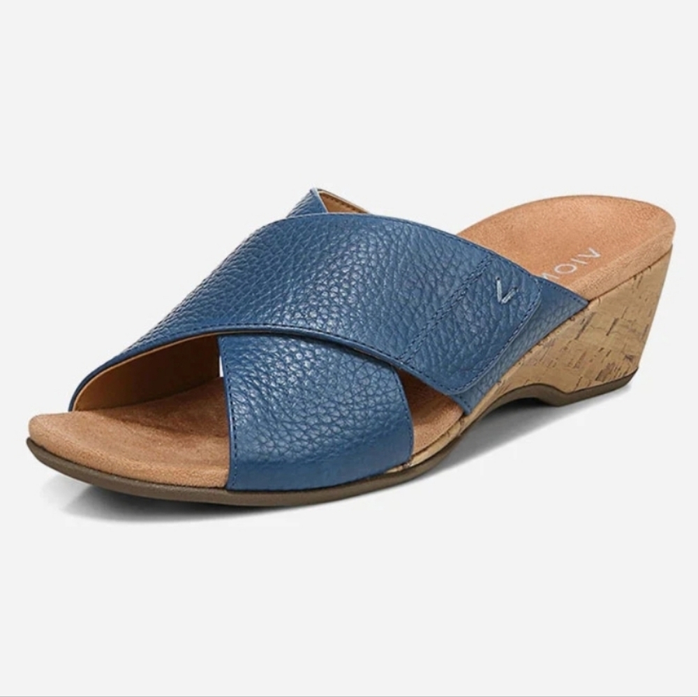 Vionic (Sz 9.5) Blue & Tan Adjustable Crisscross Strap Leticia Open Toe Sandals - Picture 14 of 14